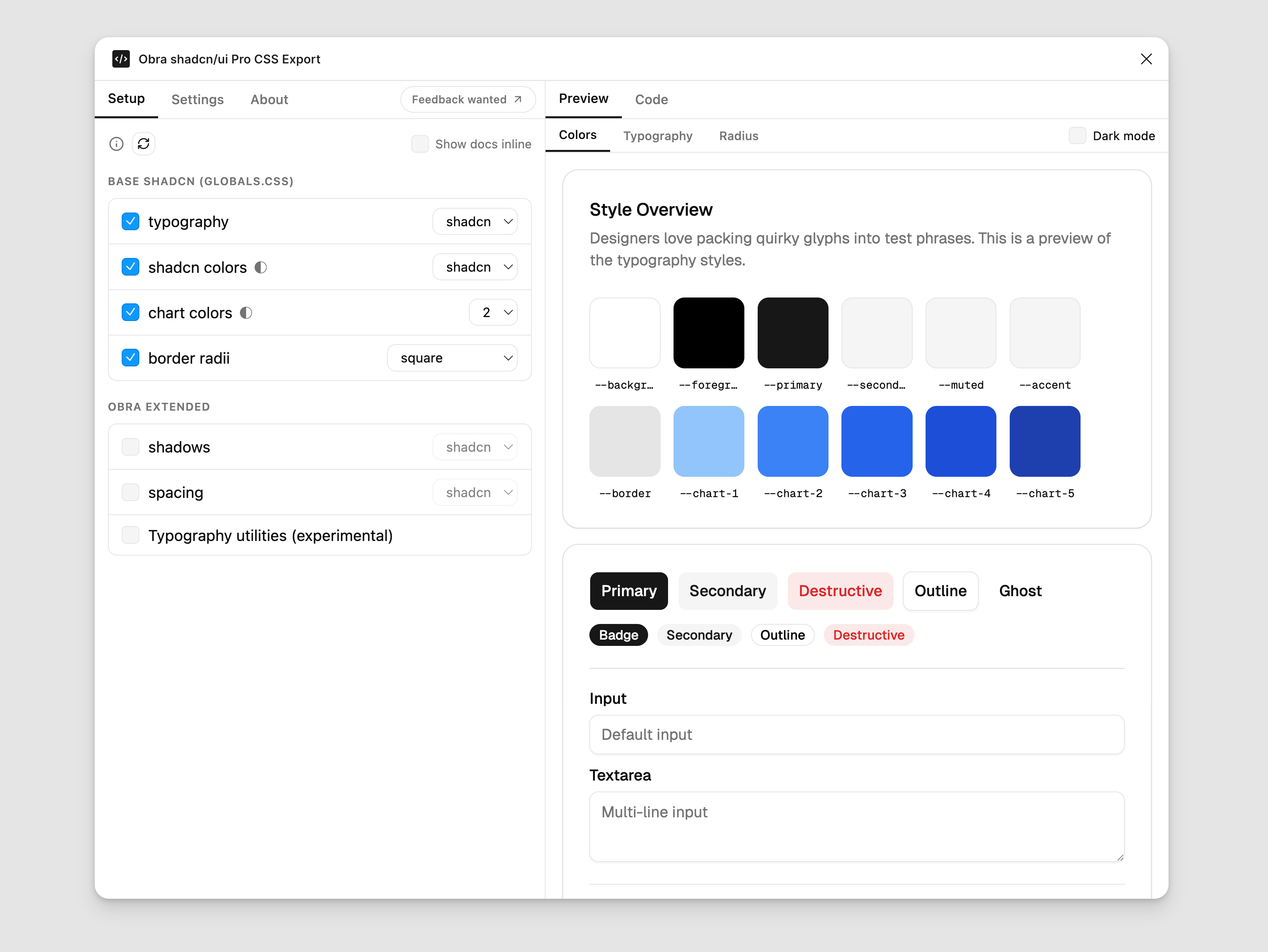 CSS Export plugin — Preview tab