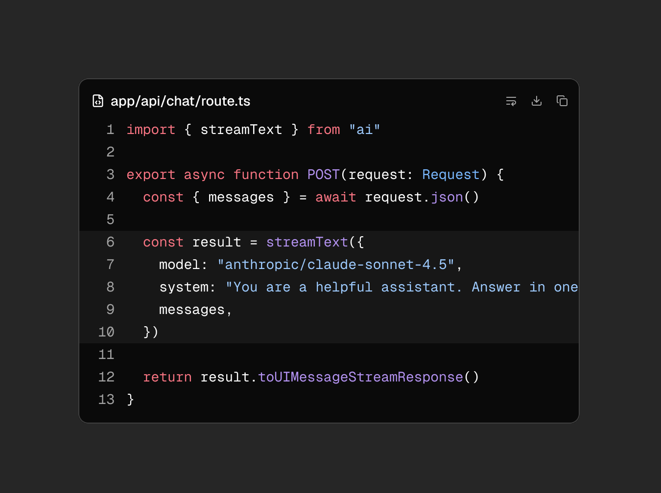 The same Code Block in dark mode