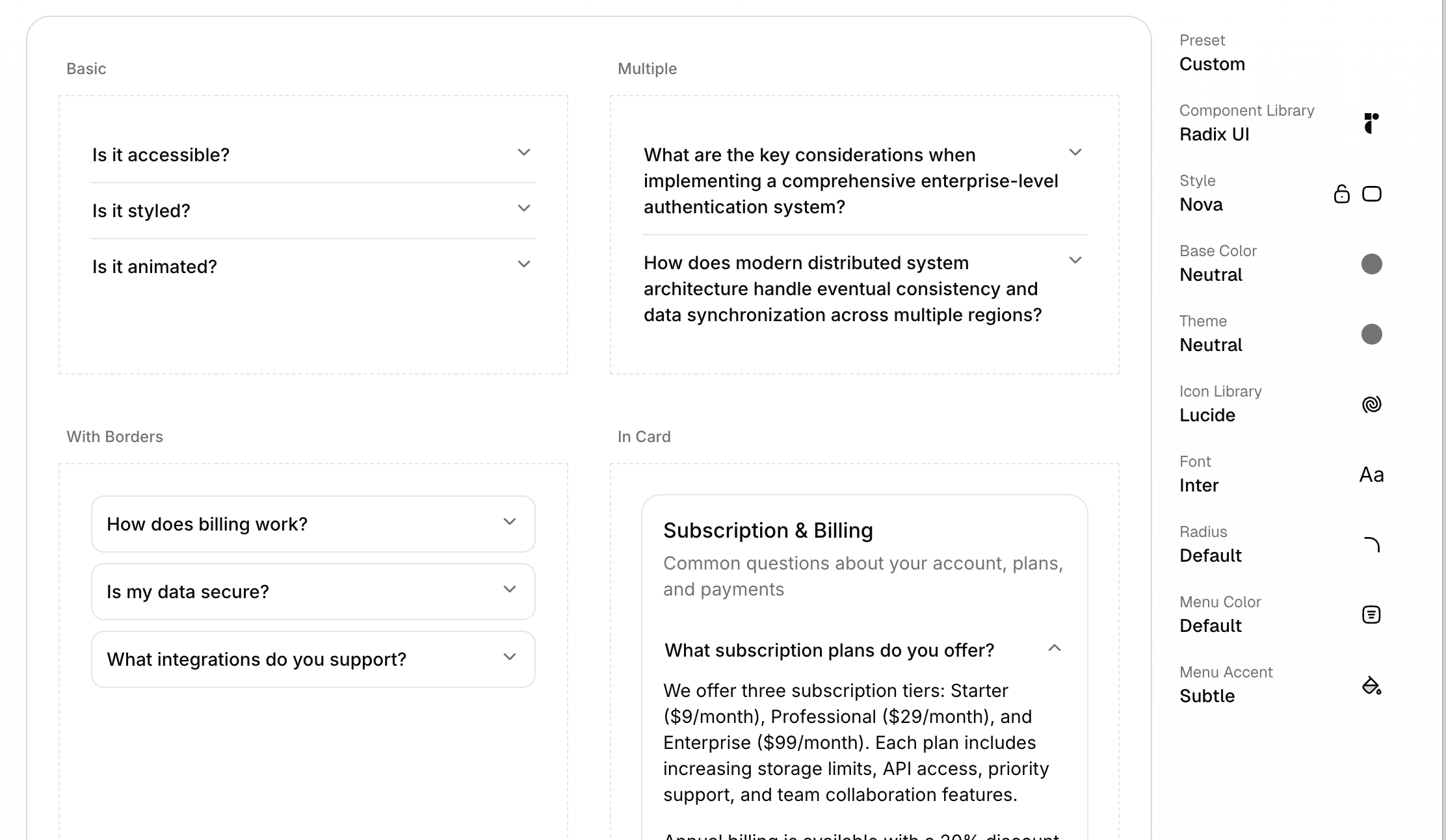 Panels in the Nova style