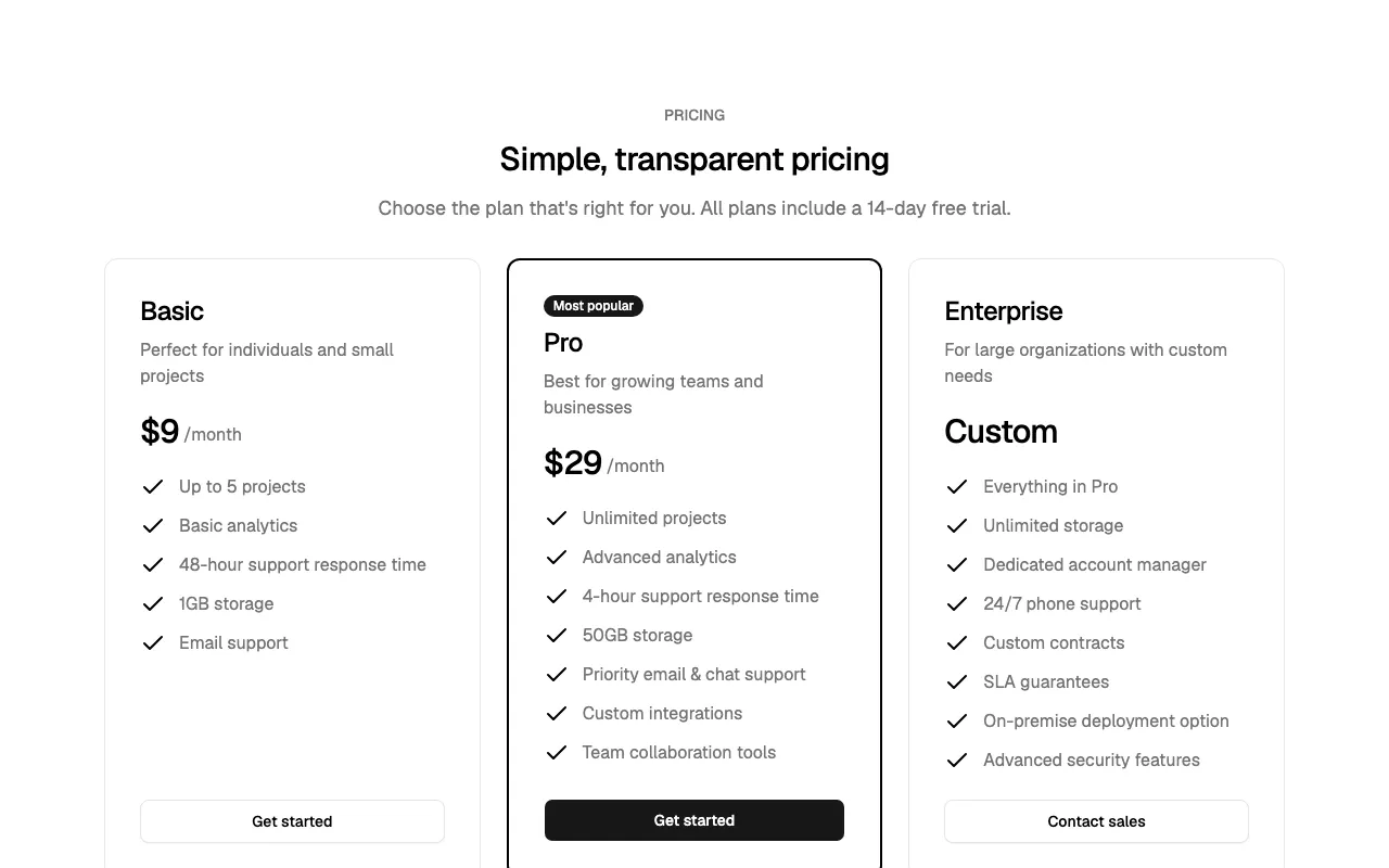 Pricing 01 React block